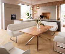 Esszimmerbank Taya-Flex 285x190 cm Bouclé Creme-Weiß Kufengestell flac...