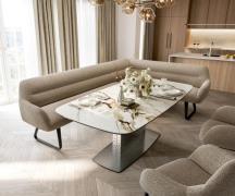 Esszimmerbank Taya-Flex 285x190 cm Bouclé Schlamm Kufengestell flach S...