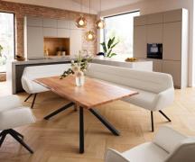 Esszimmerbank Taya-Flex 285x190 cm Bouclé Creme-Weiß Kreuzgestell kant...