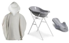 Beemoo CARE Badewanne mit Stativ inkl. Badestütze &  Badecape, Grey/Gr...