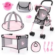 Bayer Design 10-in-1 Puppenwagen Set, Grau/Rosa